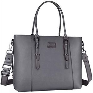 MOSISO PU Leather Laptop Tote Bag for Women Gray